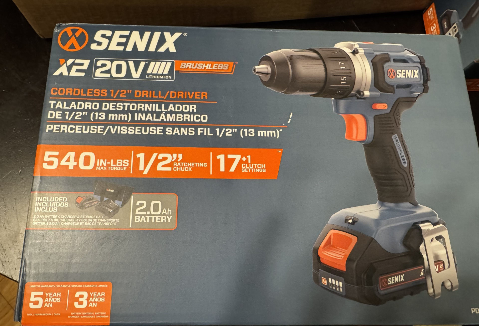New-Senix X2 20V Max 1/2” cordless drill/driver, brushless. Battery and charger 
