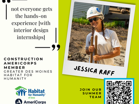 Graphic with image of woman in white shirt on construction site, qr code to apply, and quote box saying "not everyone gets the hands-on experience"