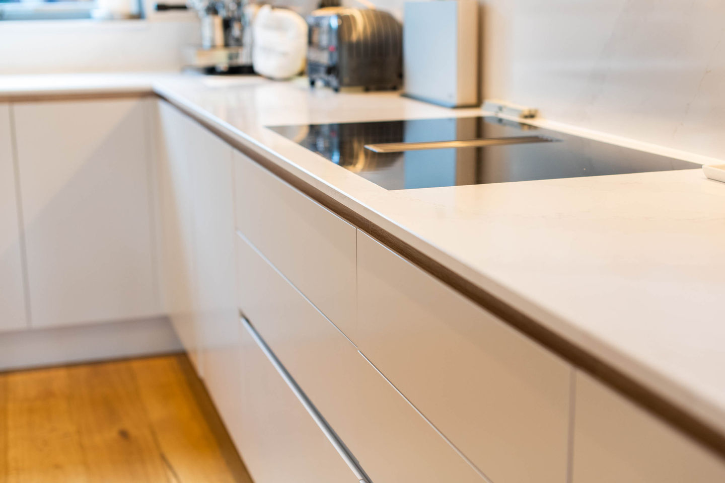 German made modern kitchen design with handle-less drawers.