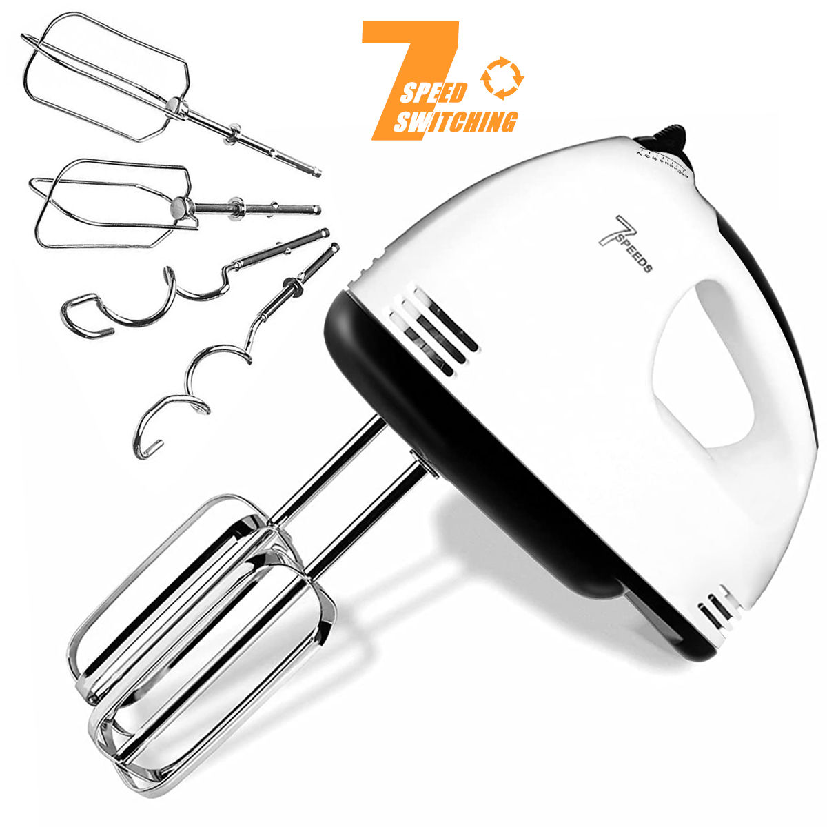 PowerMix 7-Speed Electric Hand Mixer – Stainless Steel Beaters & Dough Hooks