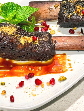 beef ribs with pomegranate molasses glaze and egyptian dukkah