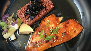 baked flounder with red sushi rice 