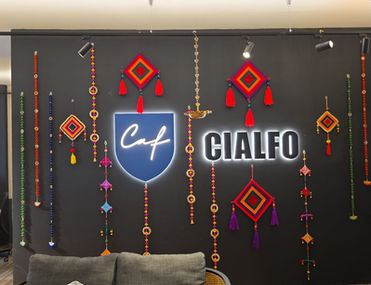 deepavali office interior wall decorations with hanging colourful flower garlands