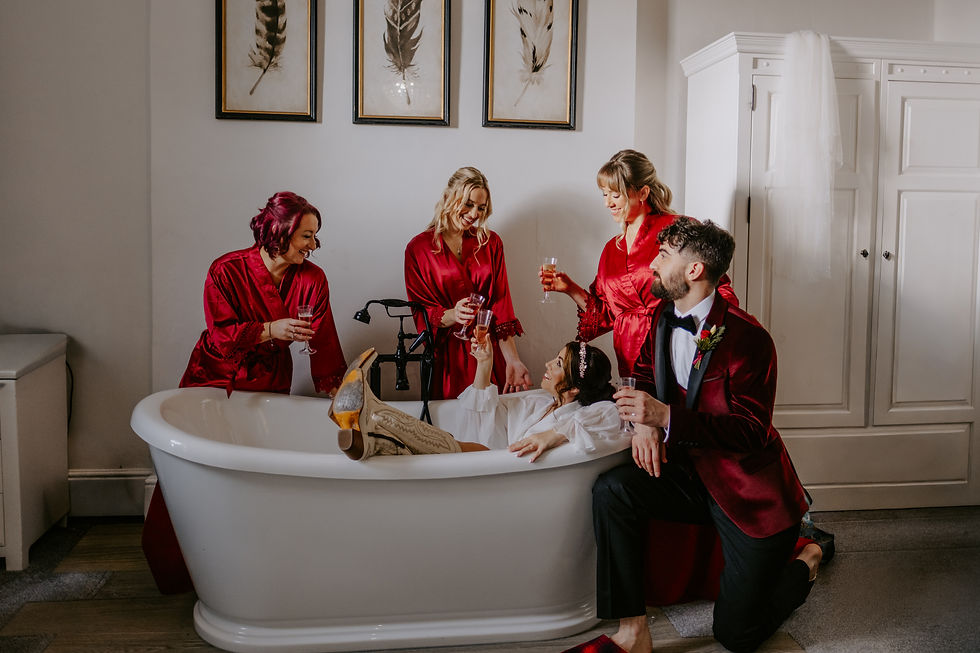 bridal prep, posing in the bath