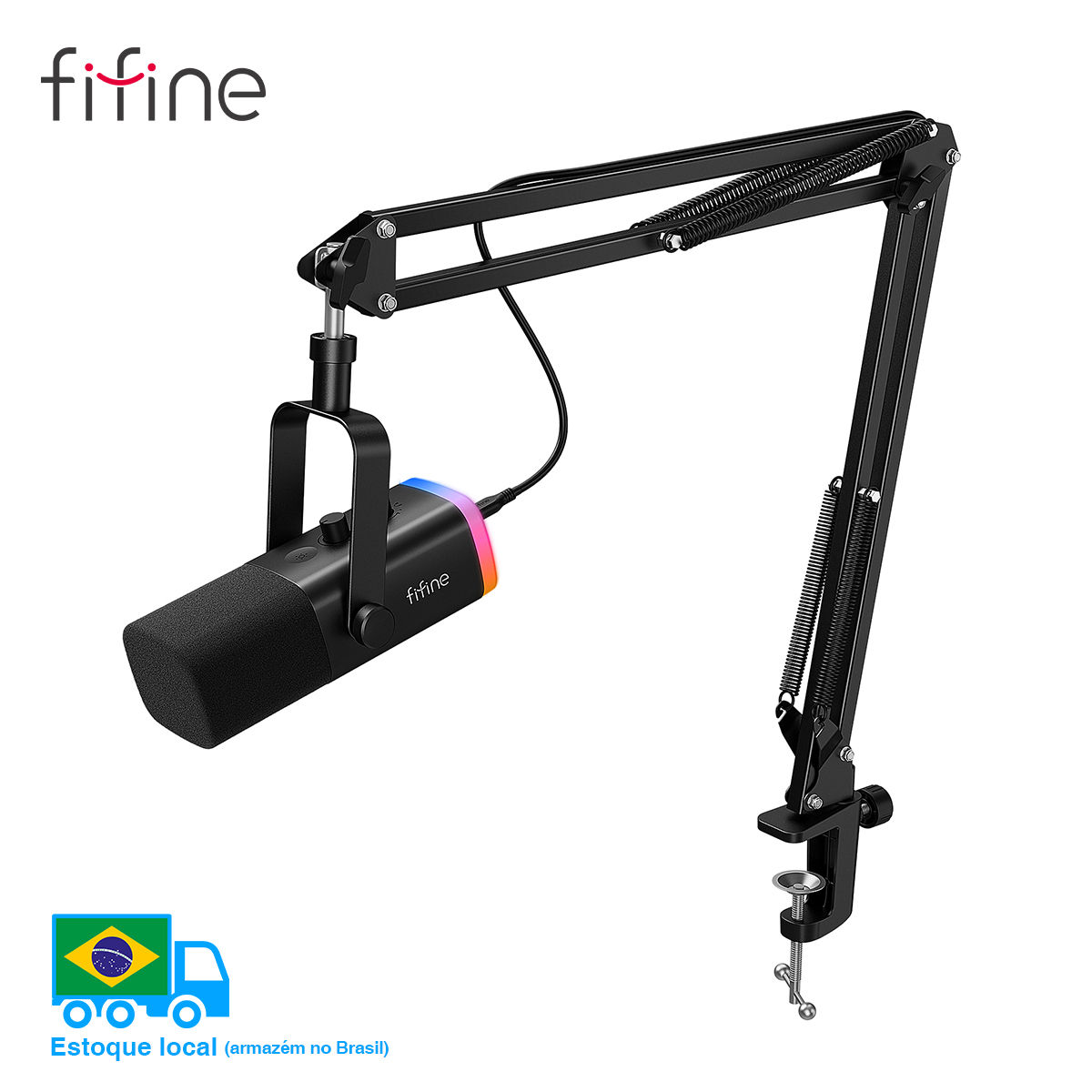 FIFINE Dynamic XLR Microphone Kit with Boom Arm for Mixer,Gaming USB Mic Set wit