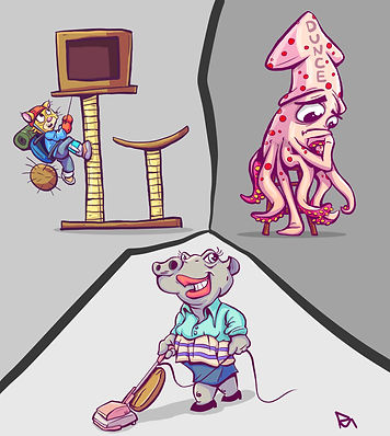 Cartoon Animals, Hippo, Squid, Cat