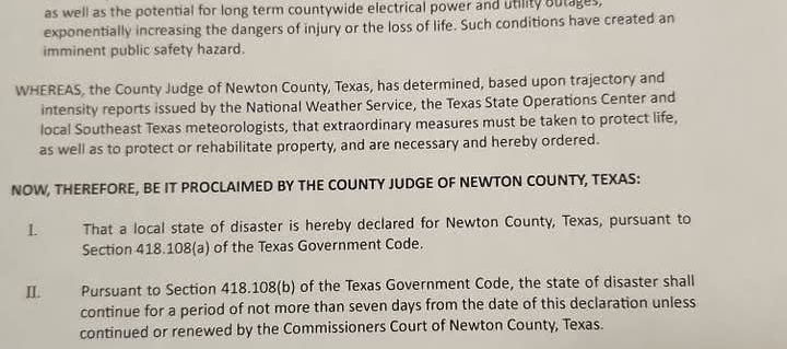 Newton County has issued a Disaster Declaration ahead of winter storm