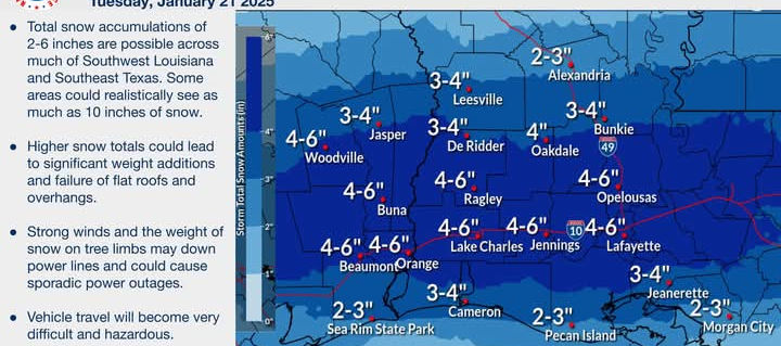 Latest forecast snow accumulations as of 7am Monday