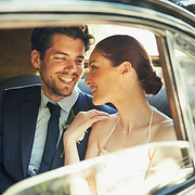 Bride and groom smiling