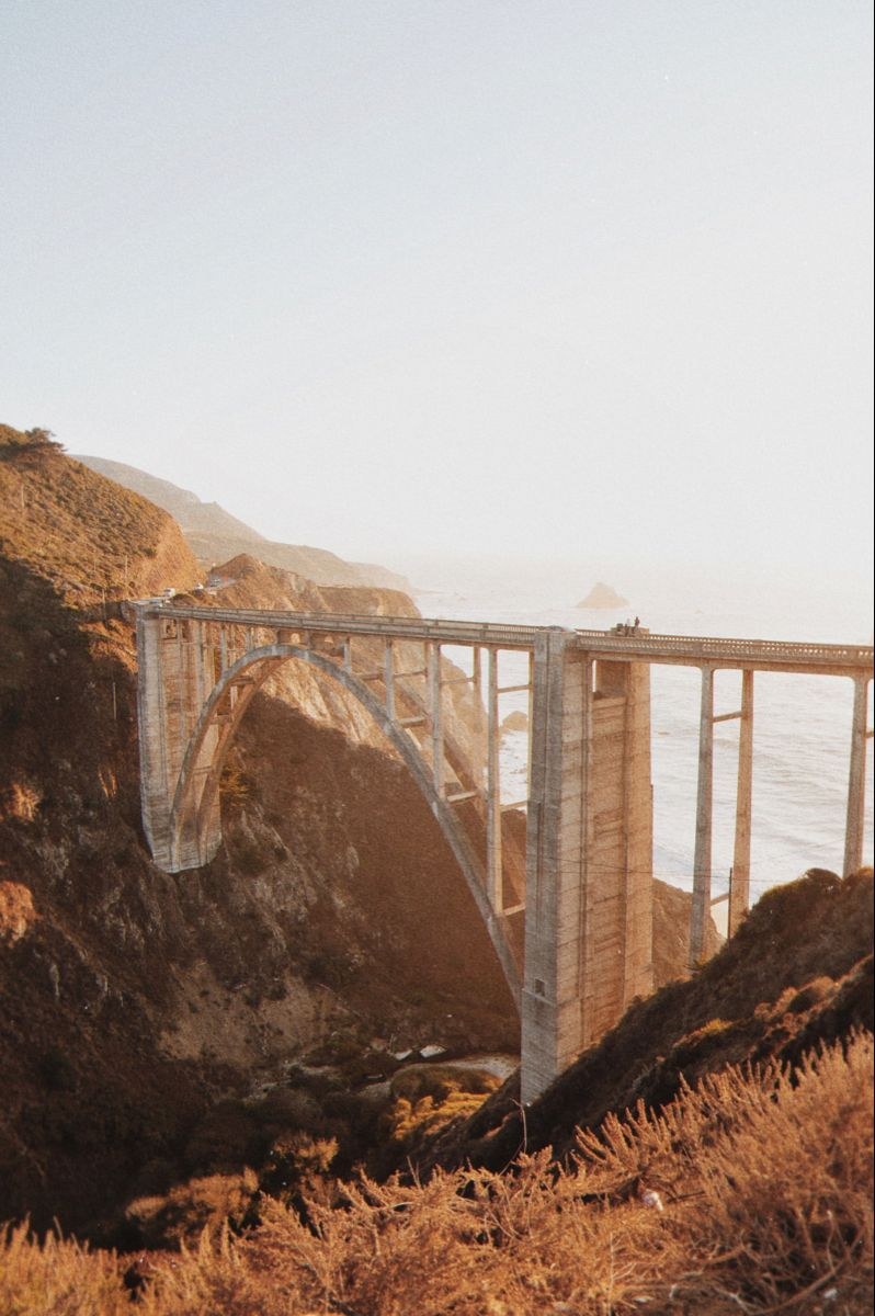 Bixby Bridge on the Big Sur coast in warm evening light