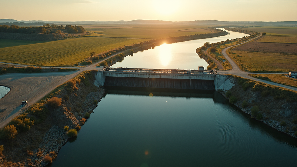 High angle view of farm dam storing water for irrigation