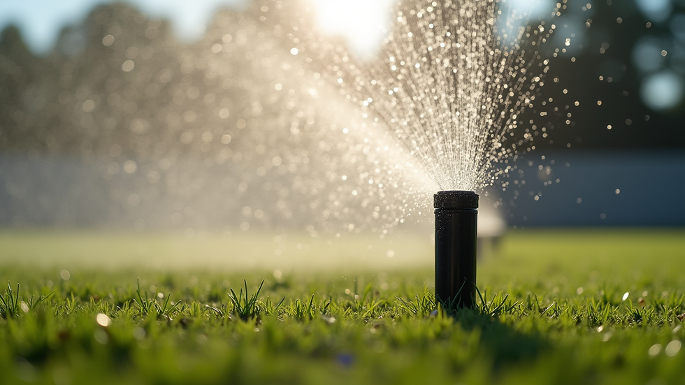 Close-up view of a pop-up sprinkler head on a sports field