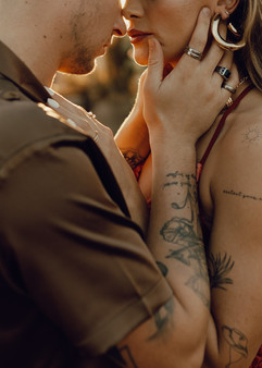 Portraits of a couple during golden hour on a rooftop in Marrakech during their elopement