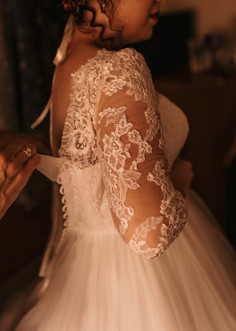 alternative bride with handmade wedding dress