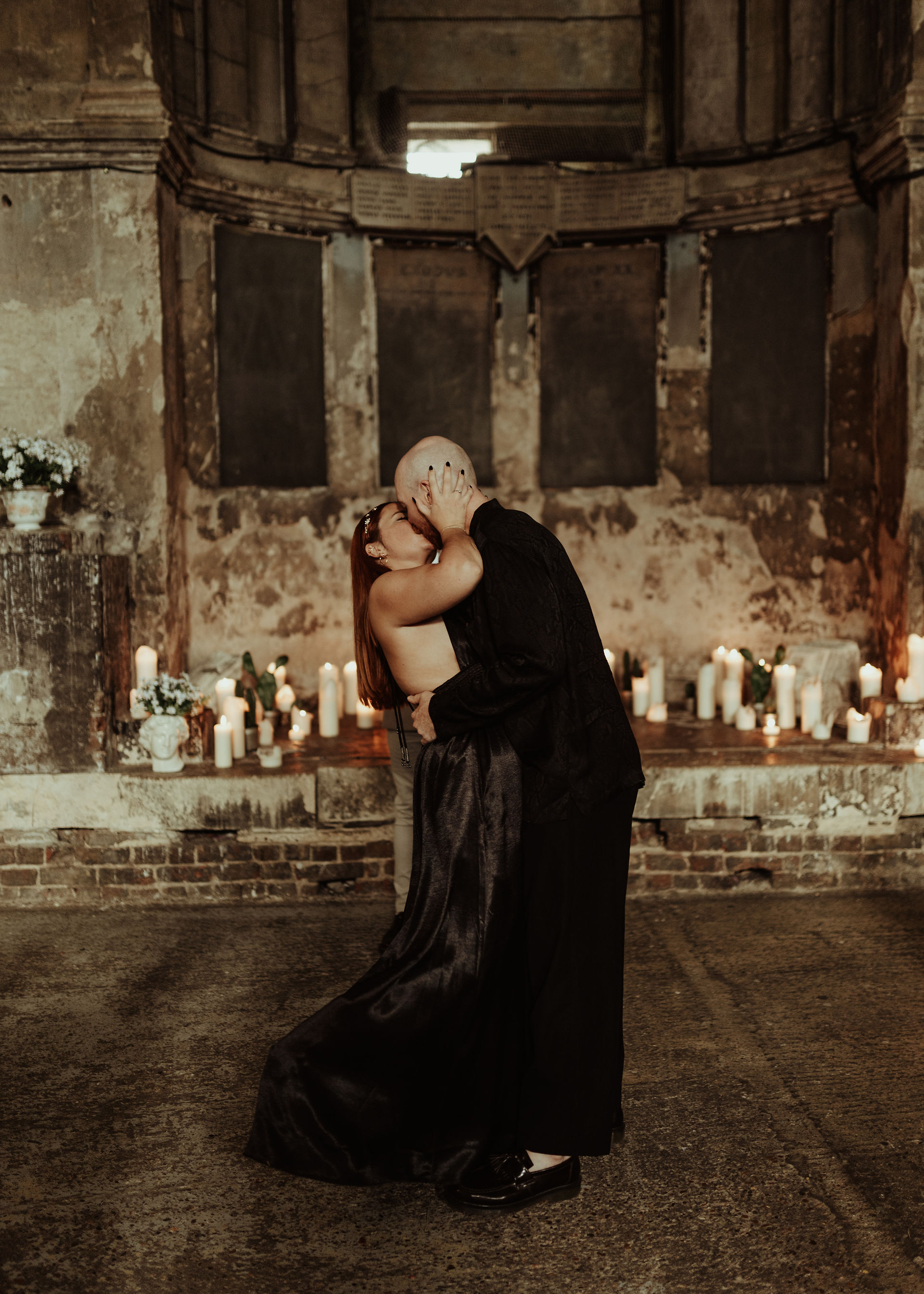 First kiss after un-traditional ceremony at The Asylum Chapel in London