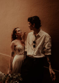 tattooed couple on a destination wedding in Barcelona