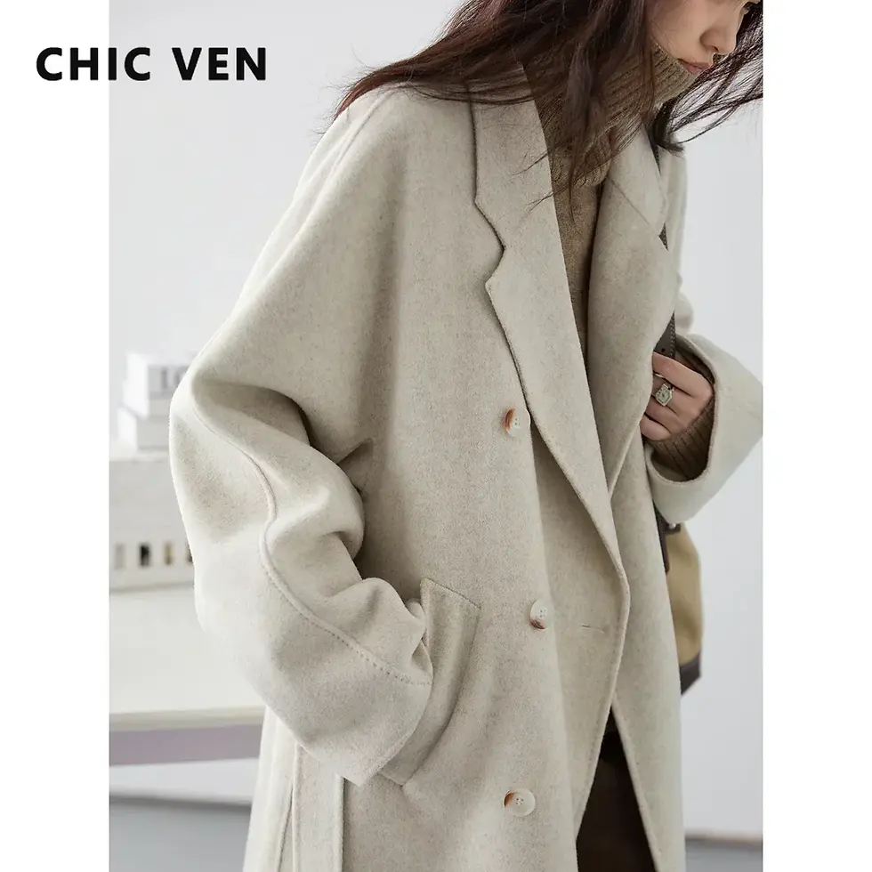 Thumbnail: Women Long Double-sided Woolen Coats Retro Loose Female Overcoat Double