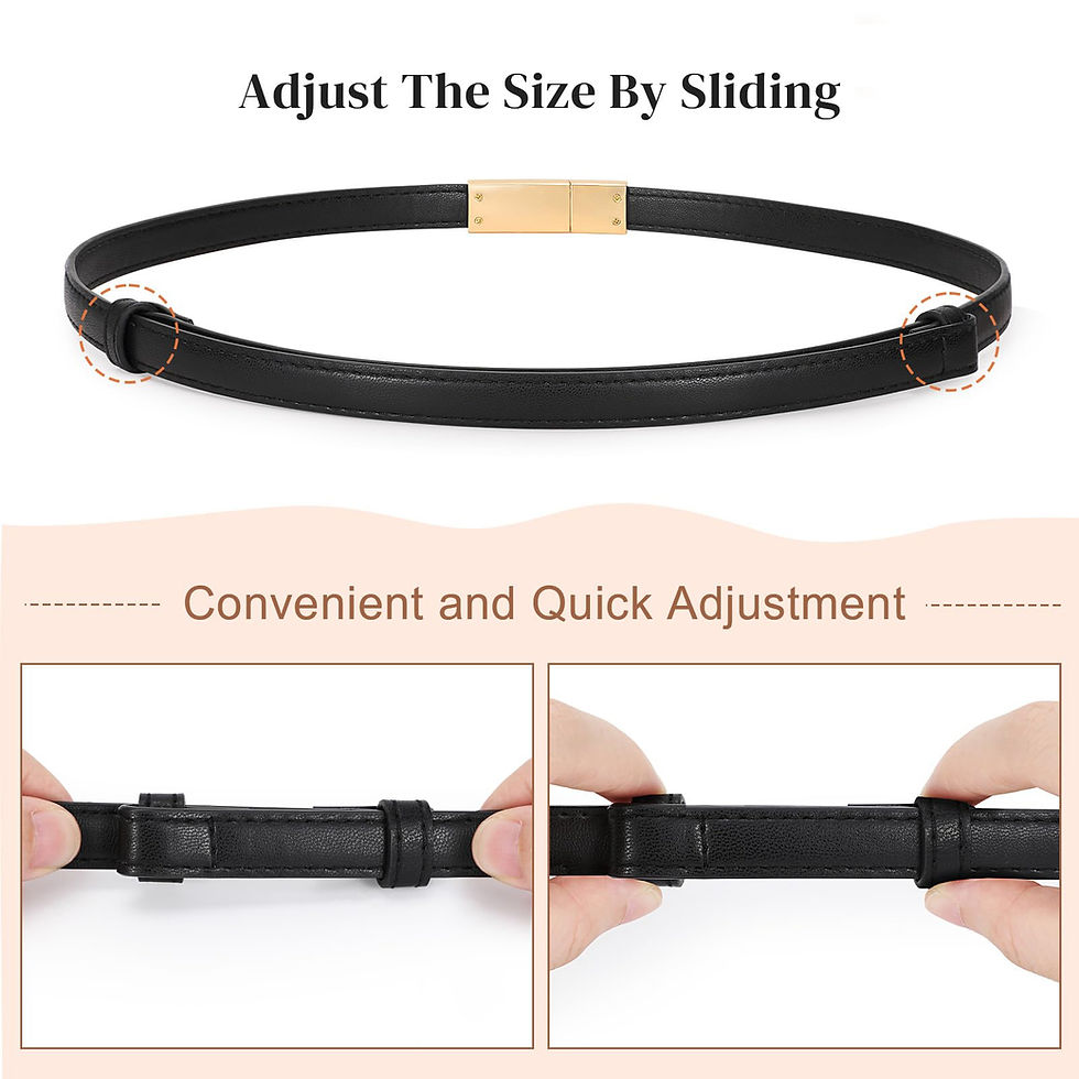 Thumbnail: Skinny black leather waist belt with sliding adjustment