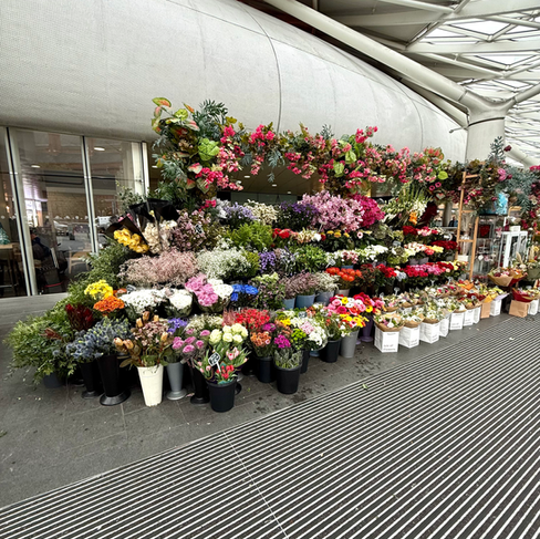 A huge flower market in a London underground tube station