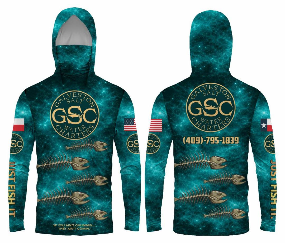 GSC" Just Fish It" Performance Mask Hooded Fishing Shirt