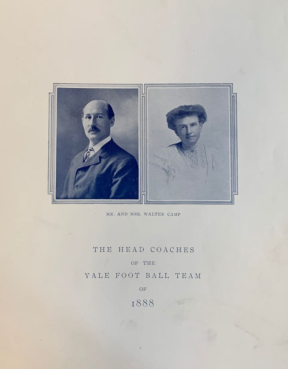 The program for a 1913 anniversary dinner of the 1888 Yale Football team, listing both Walter and Alice Camo as the head coaches of the historic team