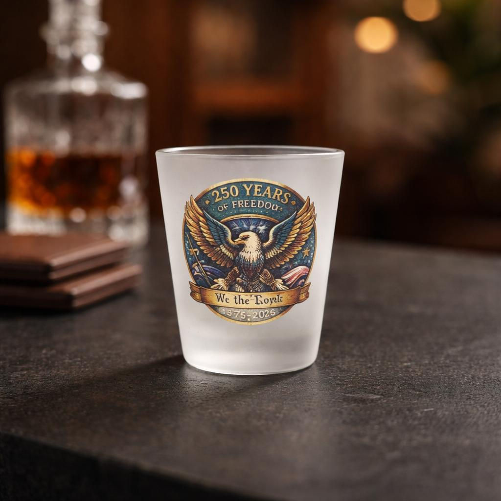 250 Celebration Shot Glass with Eagle on blue