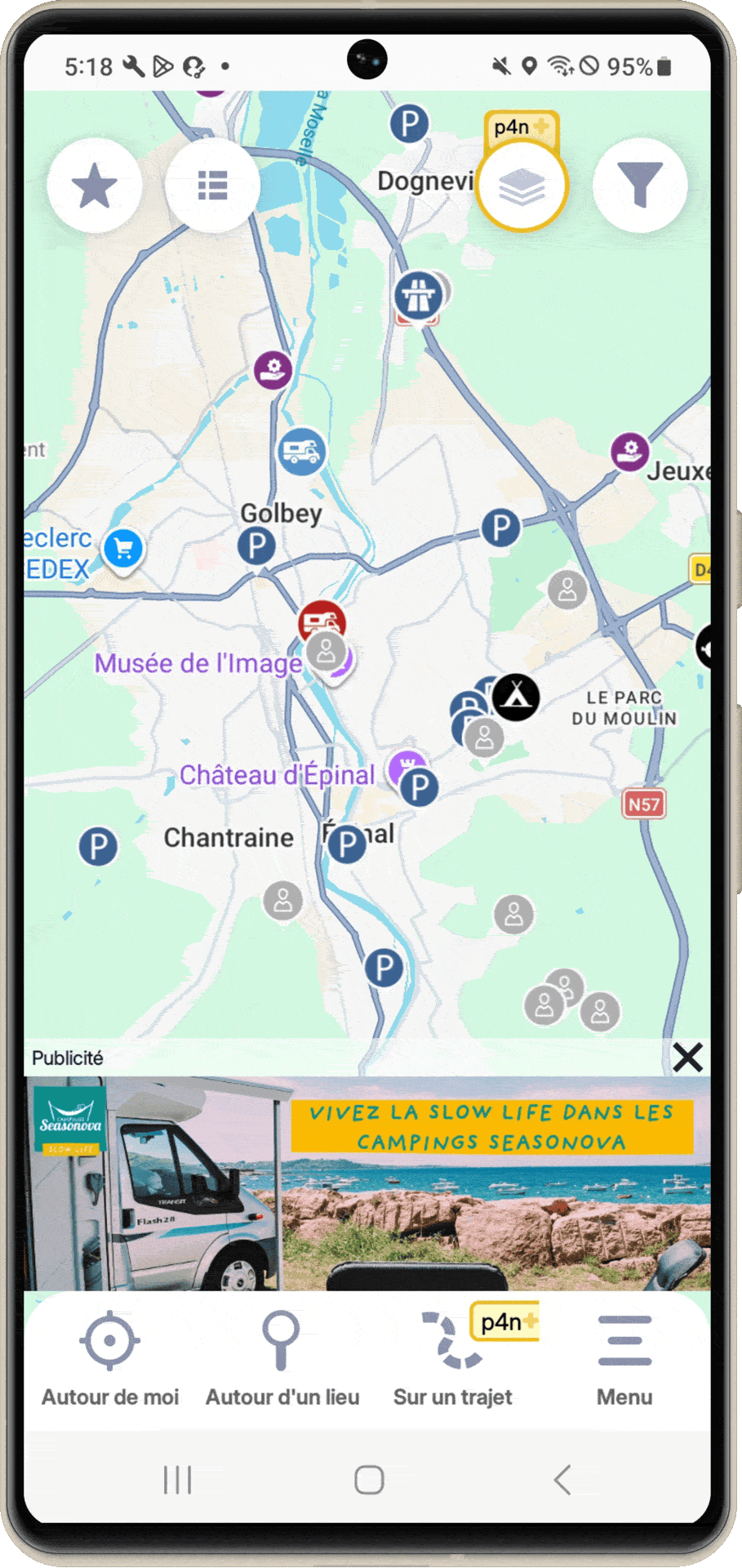 Ecrans de l'application park4night et Gabary