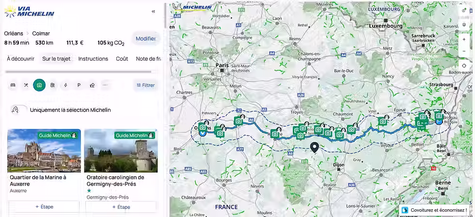 Sites touristiques affichés sur le site ViaMichelin