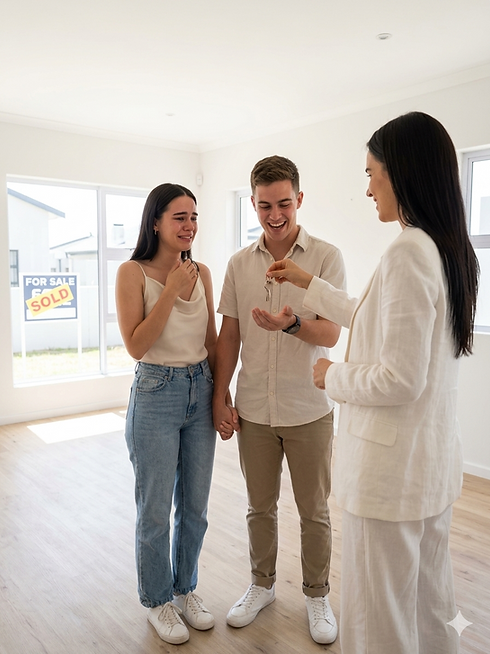 familia feliz, recibiendo su hogar