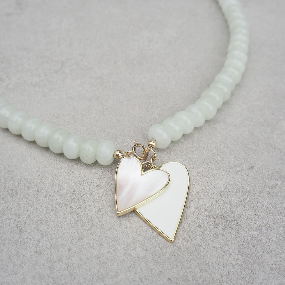 Thumbnail: The Hali Necklace | Pastel Lime Stones + White and Mother of Pearl Hearts