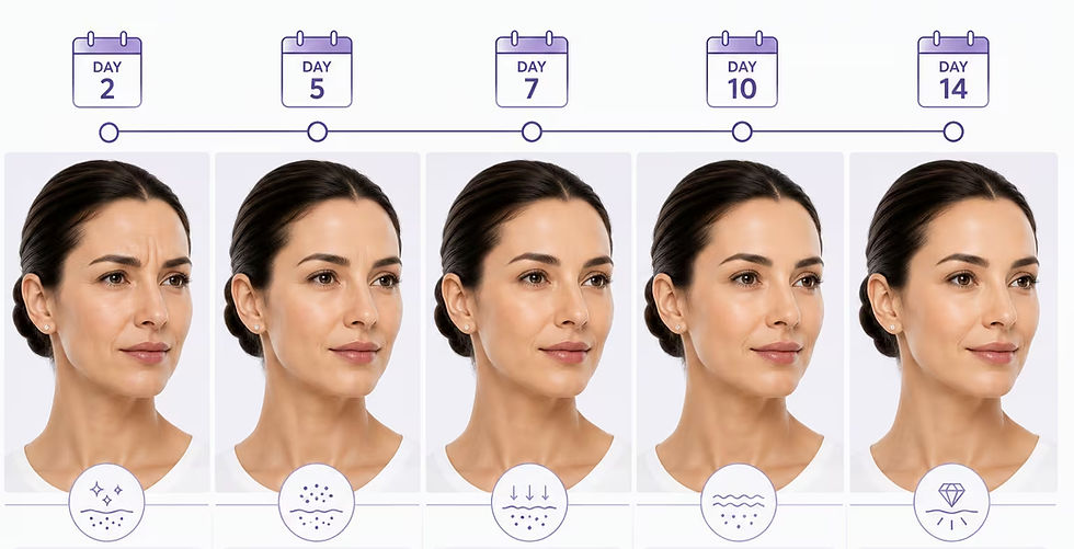 Timeline illustration showing Botox results developing over 2 to 14 days