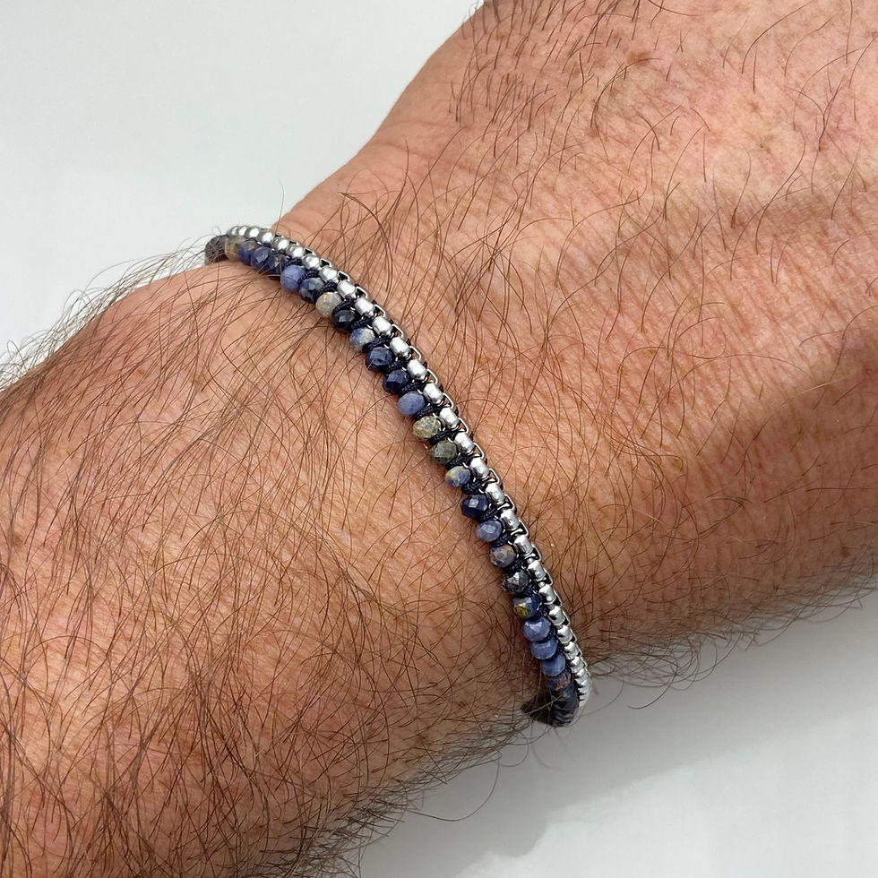Miniatura: Pulseira de aço com tira trabalhada com Steel e Cristais