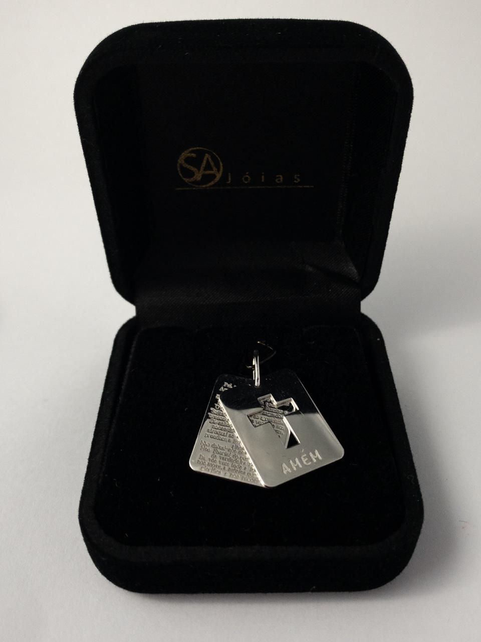 Miniatura: Pingente placa dupla - Cruz o corte à laser e Oração
