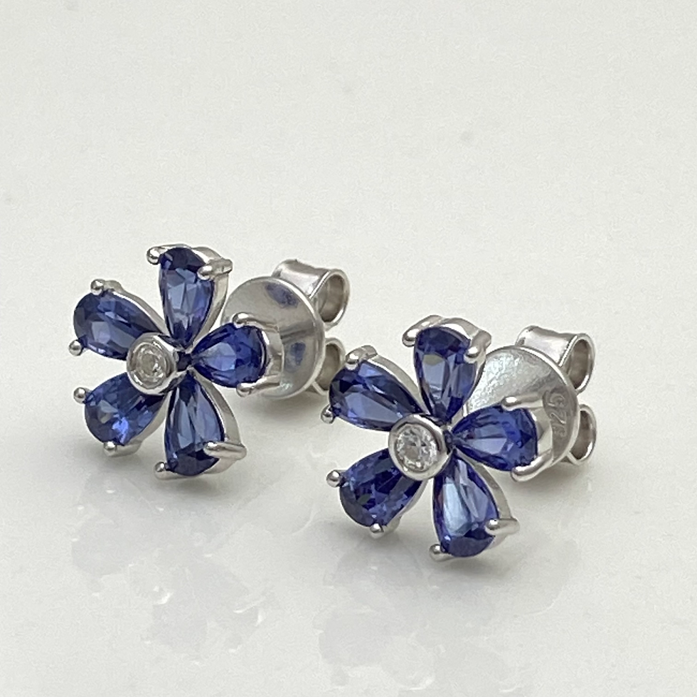 Miniatura: Brinco Flor azul cravejada
