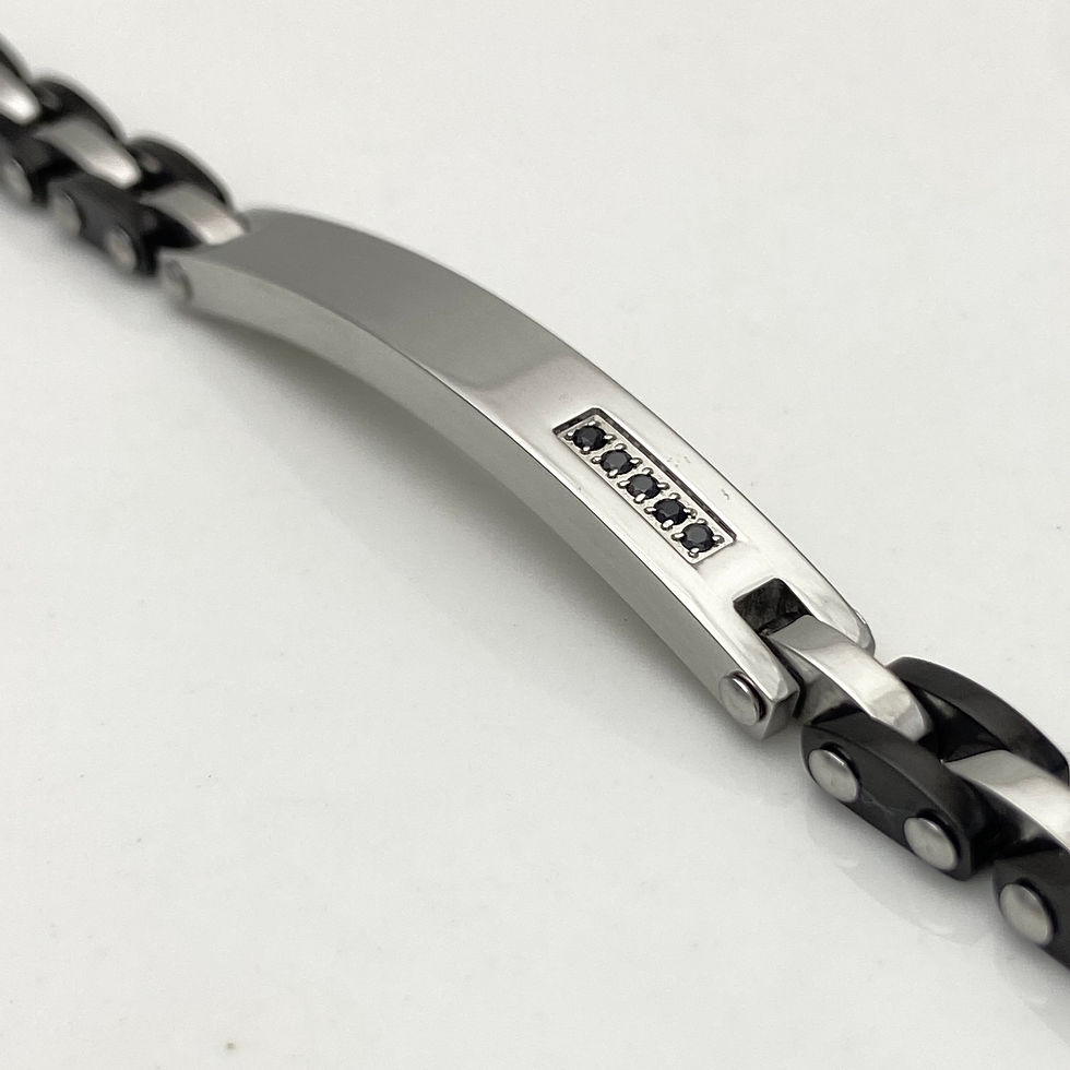 Miniatura: Pulseira de Aço e Cerâmica com detalhe de Zircônias negras