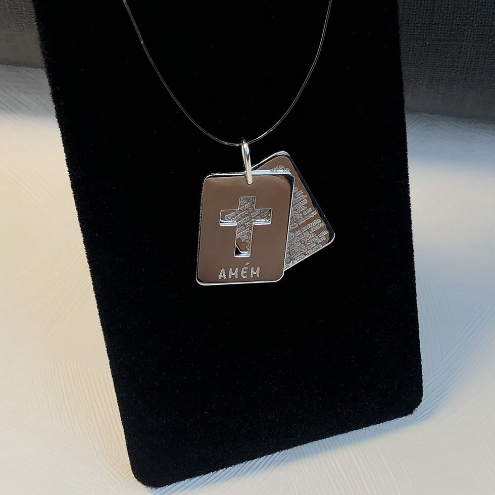 Miniatura: Pingente placa dupla - Cruz o corte à laser e Oração