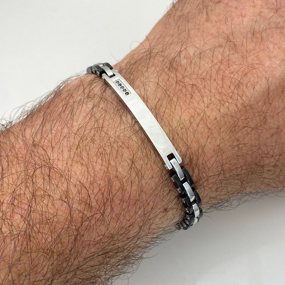 Miniatura: Pulseira de Aço e Cerâmica com detalhe de Zircônias negras