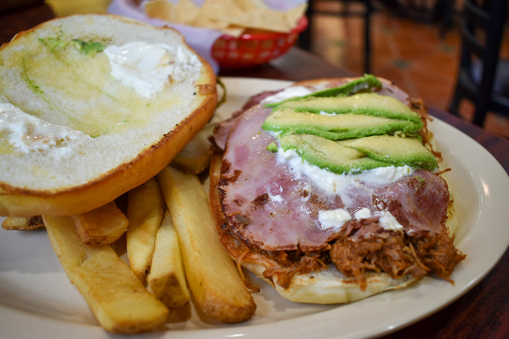 Torta de pierna de puerco at Tostada Regia in Houston, Texas