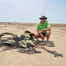 Riaan Audie at an Welwitschia plant