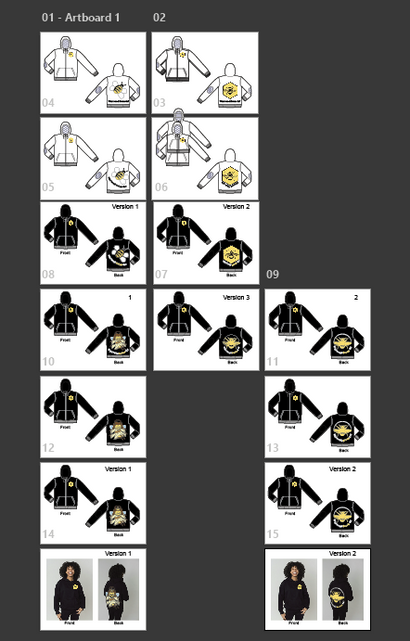 A computer screen with drawings of hoodies on it.