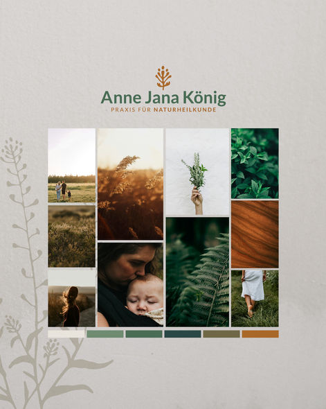 Moodboard des Designs, Natürlichkeit, Gesundheit, Vertrauen, Geborgenheit, Ganzheitlich