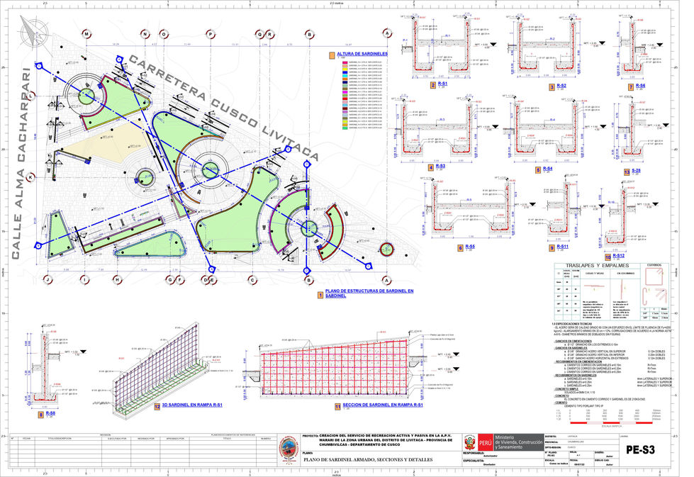 PARQ - Plano - PE-S3 - PLANO DE SARDINEL ARMADO, SECCIONES Y DETALLES