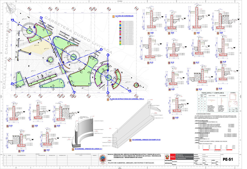 PARQ - Plano - PE-S1 - PLANO DE SARDINEL ARMADO, SECCIONES Y DETALLES