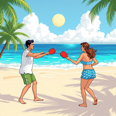 pickleball match between men and women in tropical beach.jpg