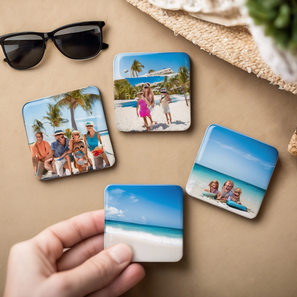 High angle view of family magnets on a refrigerator
