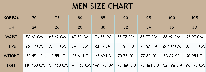 size chart for JKUSS Jammers MOD-02M – Trendy design swimwear for men