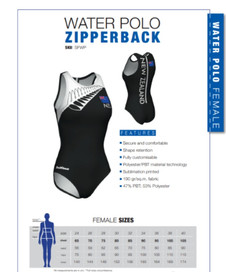 Water Polo female swimsuit size chart