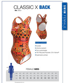 Xback SF821 swimsuit for customisation size chart