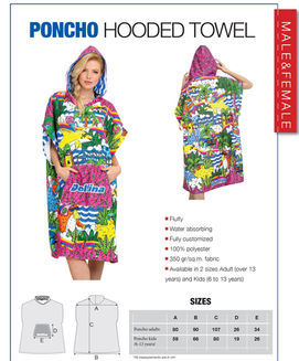 Poncho Hooded Towel size chart