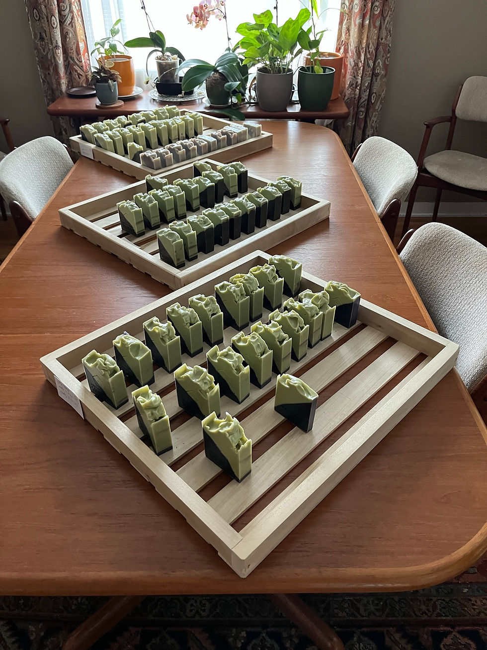 Thumbnail: Three racks of curing custom soap